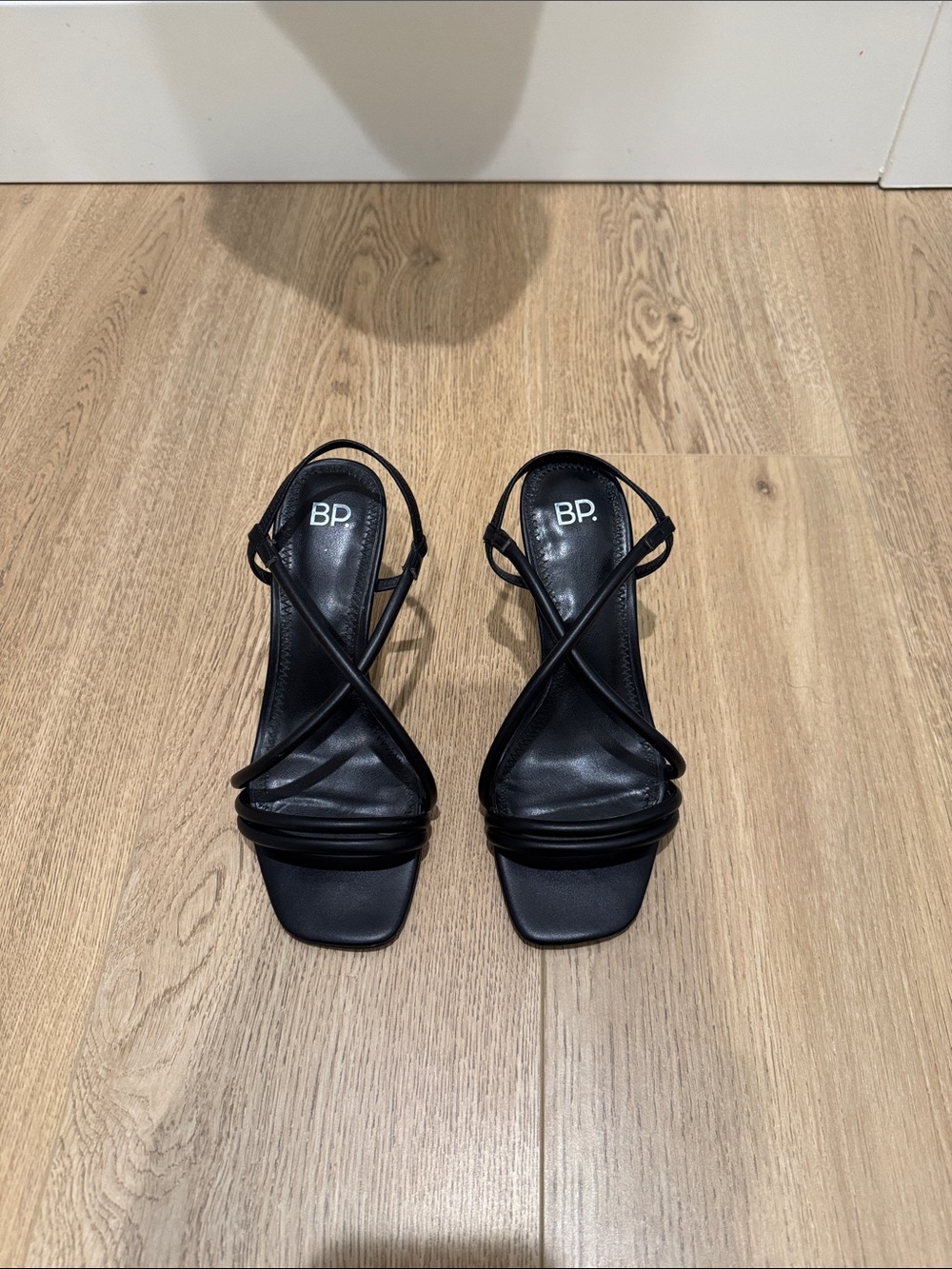 bp Black Strappy Square-Toe Slingback Heels